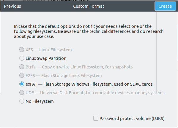 Disks App Choose ExFat - Create a Windows Server USB