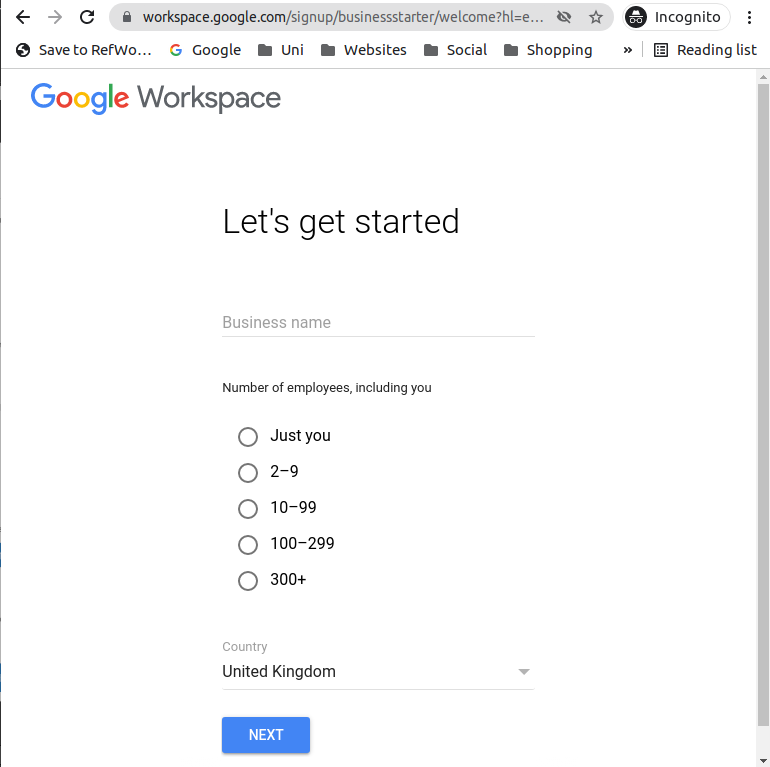 Google Workspace Signup Step 2