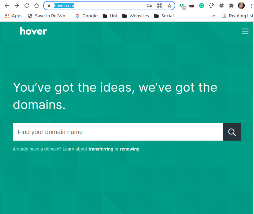 Buying A Domain Name & DNS- Hover Home Page