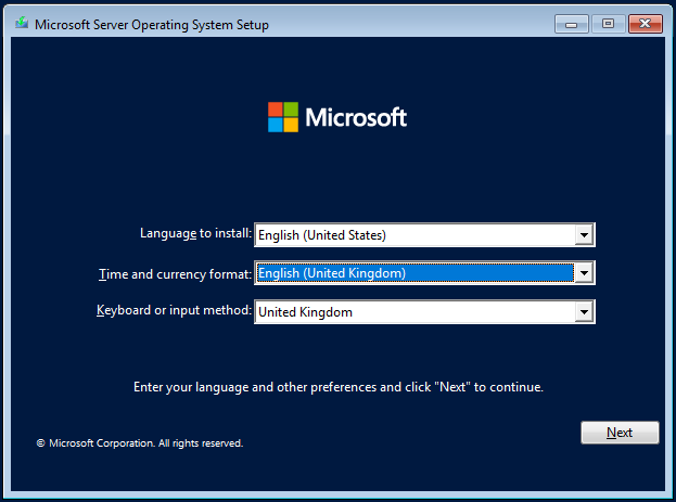 Install Windows Server Step 1