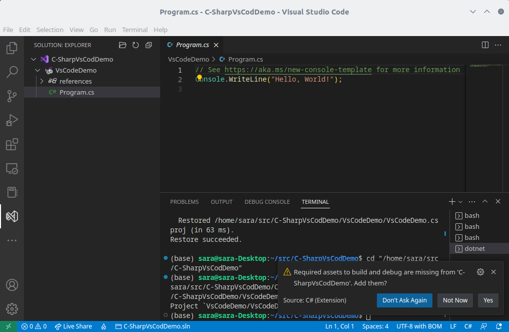 VsCode c# ConsoleApp Setup and ready