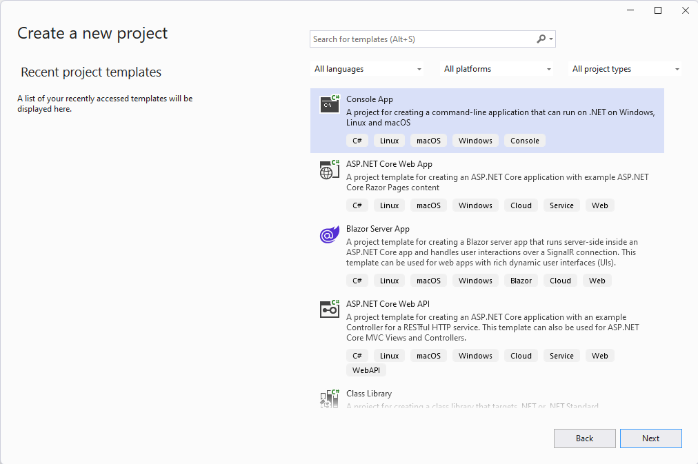 Visual Studio Create New ConsoleApp